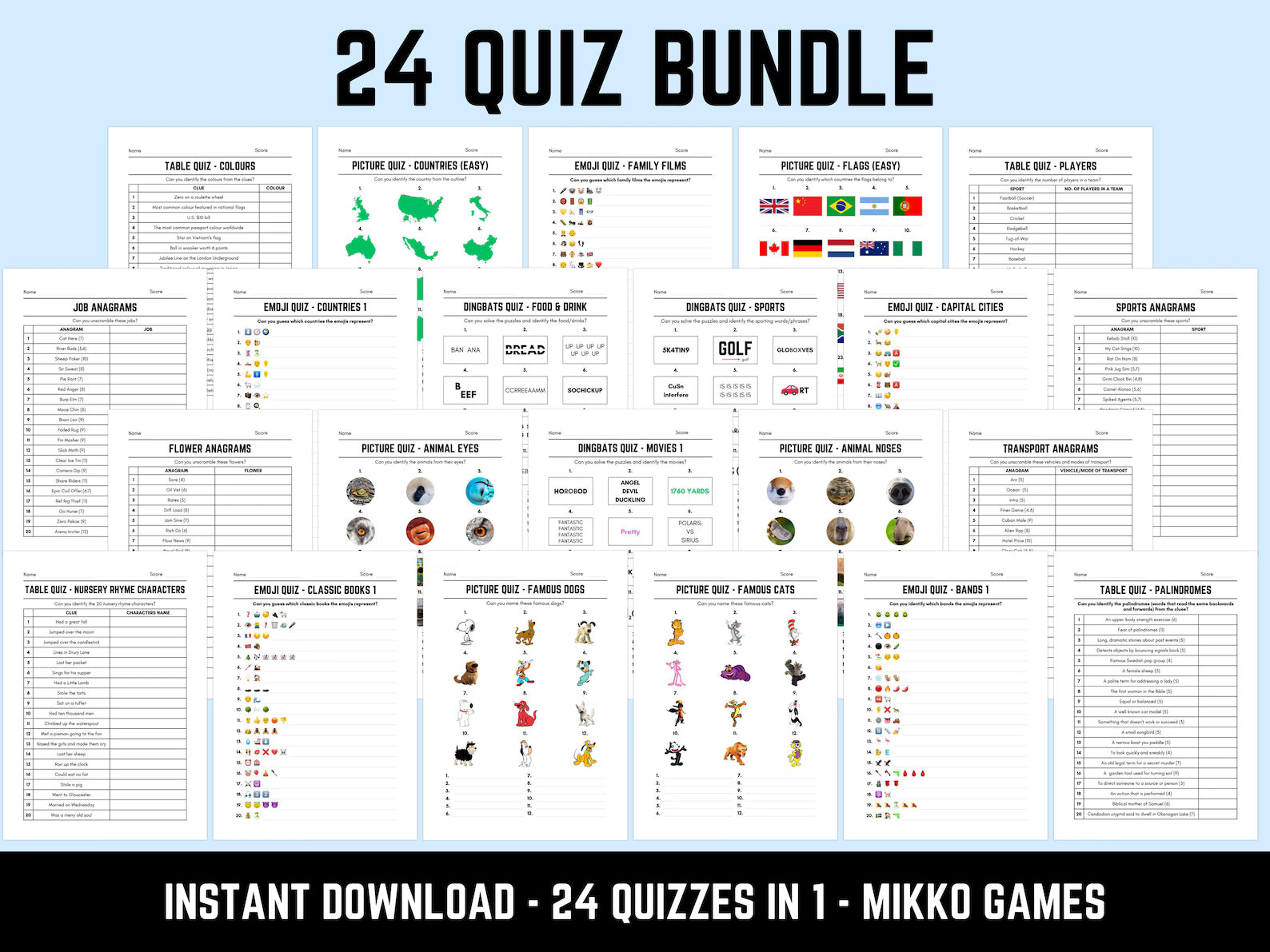 Printable Quiz Bundle: 24 Picture Round Quiz Sheets in 1, Pub Quiz Trivia, Downloadable Table Quiz for Kids & Adults, Family Game Night Michael